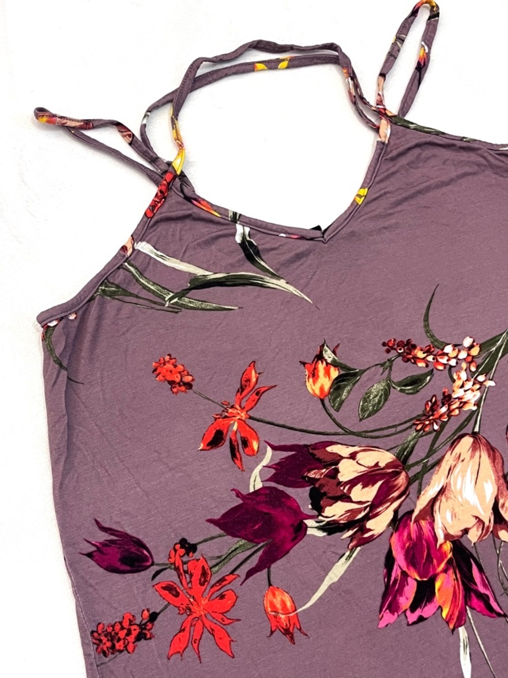 Papermoon Women’s Mauve Floral Print Purple Yellow Spaghetti Strap Tank Top - Picture 3 of 16